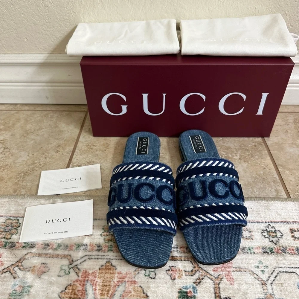 New authentic Gucci Jane Slide denim Sandal size 37.5
